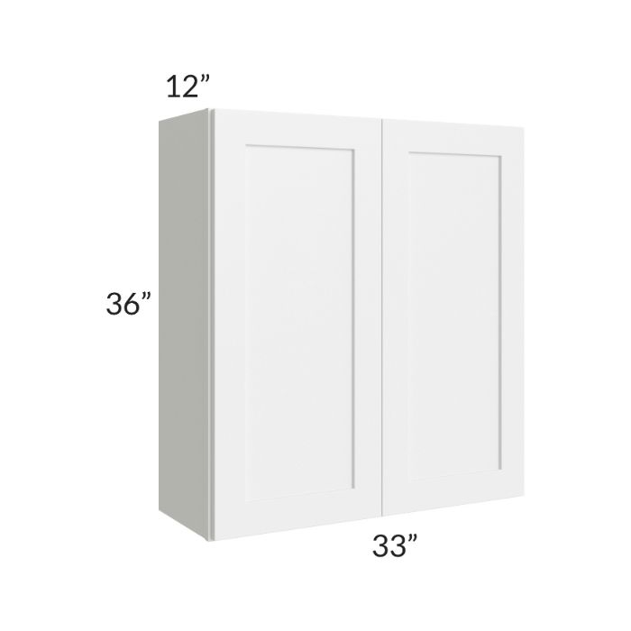 RTA Frosted White Shaker 33" x 36" Wall Cabinet with 1 Decorative End Panel