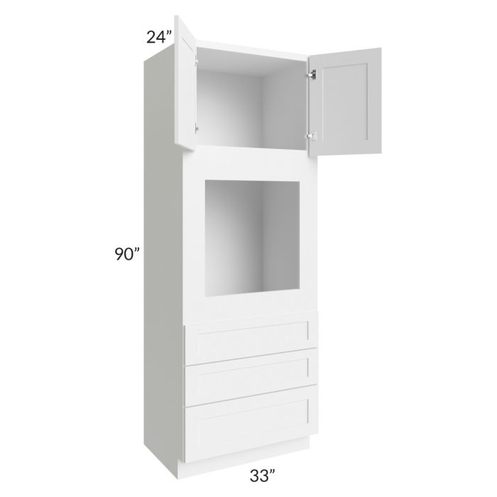 RTA Frosted White Shaker 33" x 90" Universal Oven Cabinet with 1 Decorative End Panel