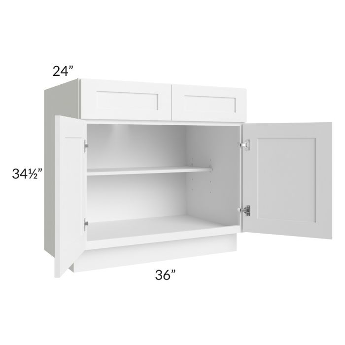RTA Frosted White Shaker 36" Base Cabinet with 2 Roll Out Trays