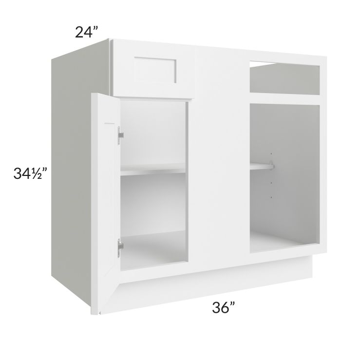 RTA Frosted White Shaker 36" Blind Corner Base Unit with 1 Decorative End Panel