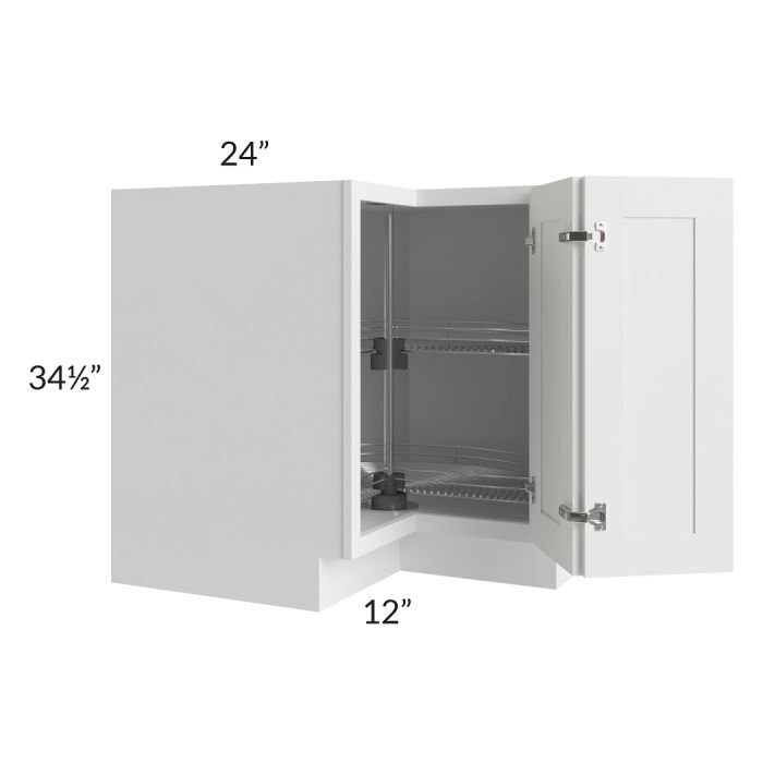 RTA Frosted White Shaker 36" Lazy Susan Corner Base with Stainless Steel Baskets with 1 Decorative End Panel