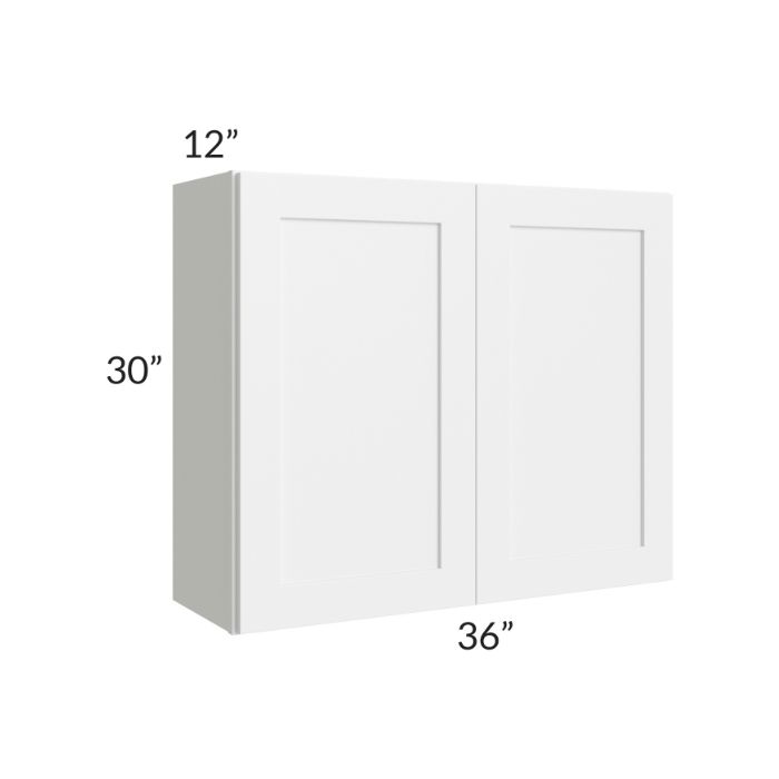 RTA Frosted White Shaker 36" x 30" Wall Cabinet with 2 Decorative End Panels and Mullion Glass Door