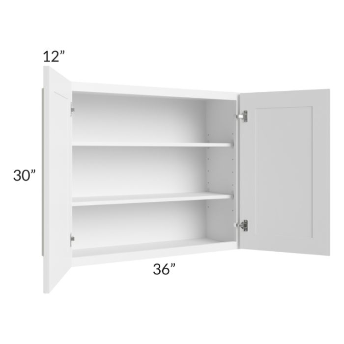 RTA Frosted White Shaker 36" x 30" Wall Cabinet with 2 Decorative End Panels and Mullion Glass Door