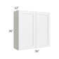 RTA Frosted White Shaker 36" x 36" Wall Cabinet with 1 Decorative End Panel and Glass Door