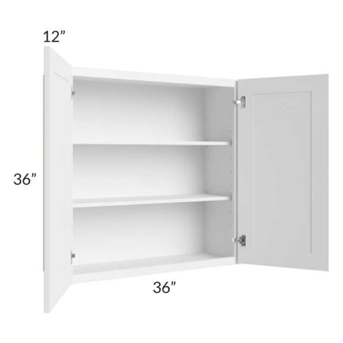 RTA Frosted White Shaker 36" x 36" Wall Cabinet with 1 Decorative End Panel and Glass Door