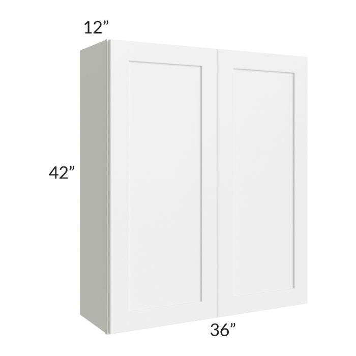 RTA Frosted White Shaker 36" x 42" Wall Cabinet with 1 Decorative End Panel and Glass Door
