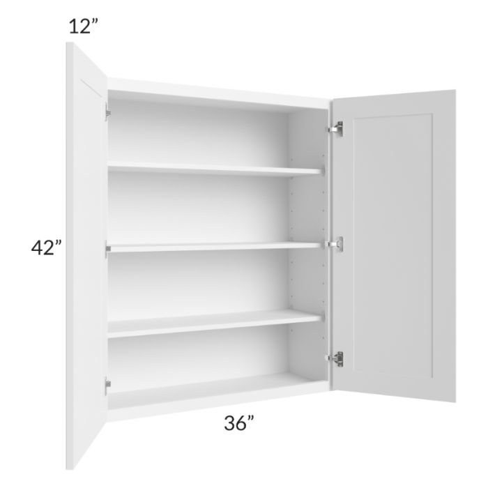 RTA Frosted White Shaker 36" x 42" Wall Cabinet with 1 Decorative End Panel and Glass Door