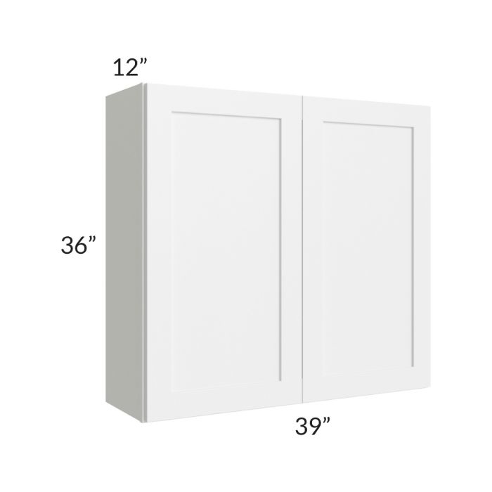 RTA Frosted White Shaker 39" x 36" Wall Cabinet with 2 Decorative End Panels