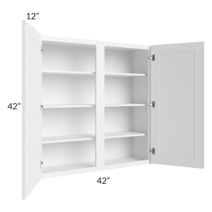 RTA Frosted White Shaker 42" x 42" Wall Cabinet with 1 Decorative End Panel