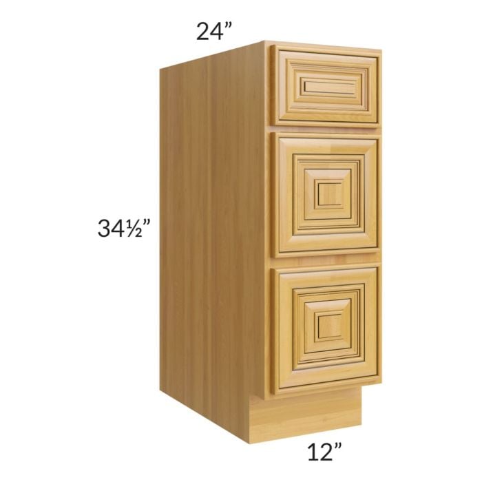 RTA Glazed Praline 12" 3-Drawer Base Cabinet with 2 Decorative End Panels