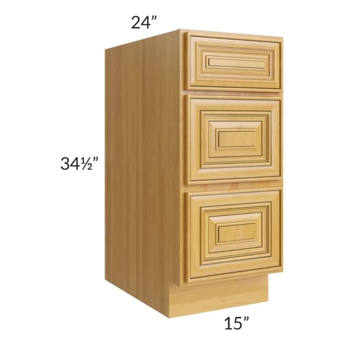 RTA Glazed Praline 15" 3-Drawer Base Cabinet with 2 Decorative End Panels
