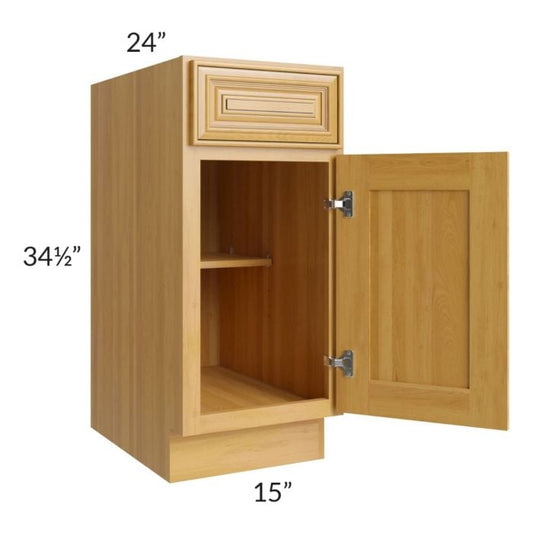 RTA Glazed Praline 15" Base Cabinet - Right Hinged with 1 Decorative End Panel and 1 Roll Out Tray