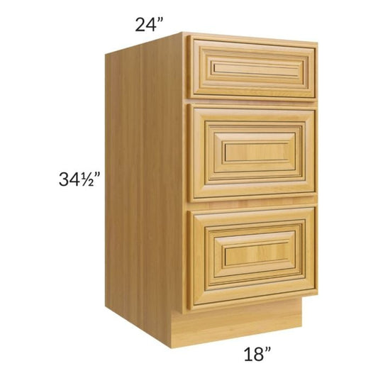 RTA Glazed Praline 18" 3-Drawer Base Cabinet with 1 Decorative End Panel