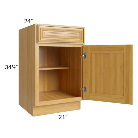 RTA Glazed Praline 21" Base Cabinet - Right Hinged with 1 Decorative End Panel and 1 Roll Out Tray