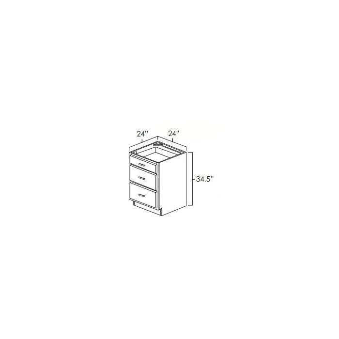 RTA Glazed Praline 24" 3-Drawer Base Cabinet