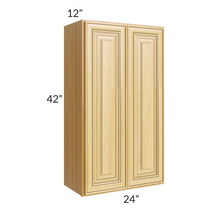 RTA Glazed Praline 24" x 42" Wall Cabinet with 2 Decorative End Panels and Mullion Glass Door