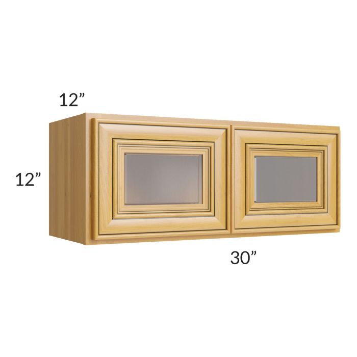 RTA Glazed Praline 30" x 12" Decorative Wall Cabinet with Beveled Glass