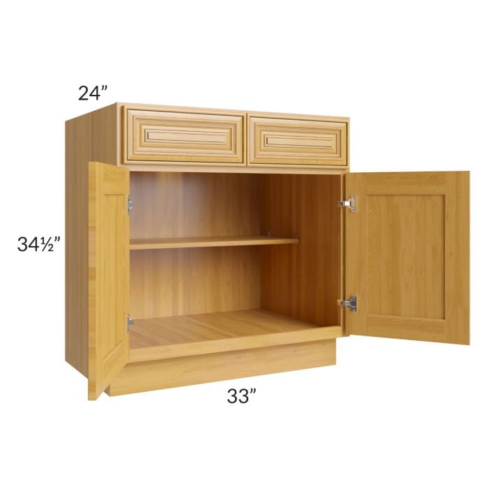 RTA Glazed Praline 33" Base Cabinet with 1 Decorative End Panel and 1 Roll Out Tray