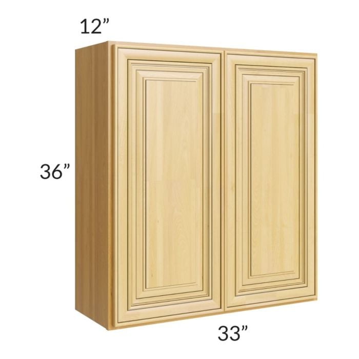 RTA Glazed Praline 33" x 36" Wall Cabinet with 2 Decorative End Panels