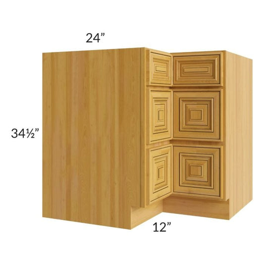 RTA Glazed Praline 36" Corner Three Drawer Base Cabinet with 2 Decorative End Panels