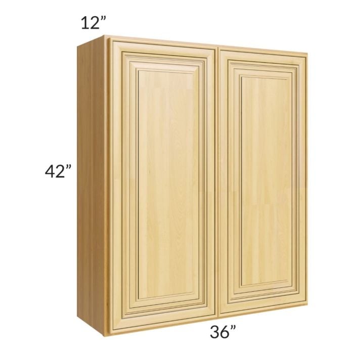 RTA Glazed Praline 36" x 42" Wall Cabinet with 1 Decorative End Panel and Mullion Glass Door