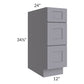 RTA Graphite Grey Shaker 12" 3-Drawer Base Cabinet with 1 Decorative End Panel