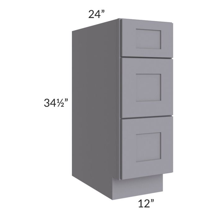 RTA Graphite Grey Shaker 12" 3-Drawer Base Cabinet with 1 Decorative End Panel