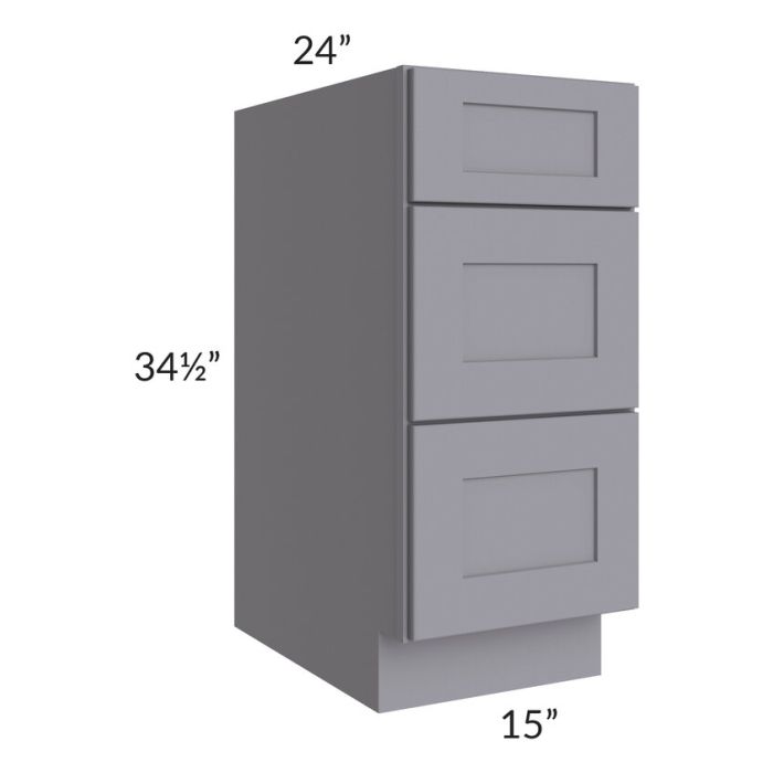 RTA Graphite Grey Shaker 15" 3-Drawer Base Cabinet with 1 Decorative End Panel