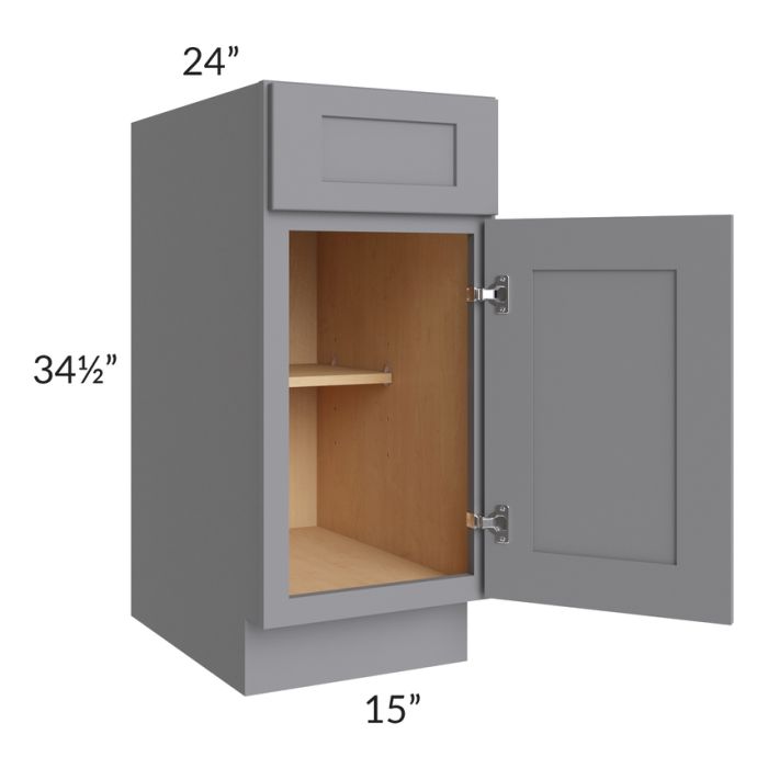 RTA Graphite Grey Shaker 15" Base Cabinet with 1 Decorative End Panel and Tray Divider Kit