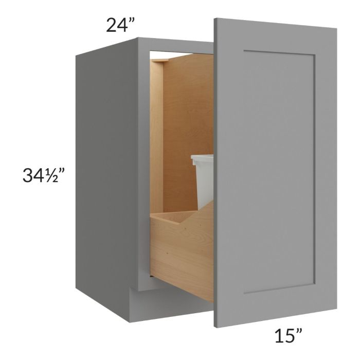 RTA Graphite Grey Shaker 15" Full Height Door Base Cabinet with Single Trashcan Pullout and 2 Decorative End Panels