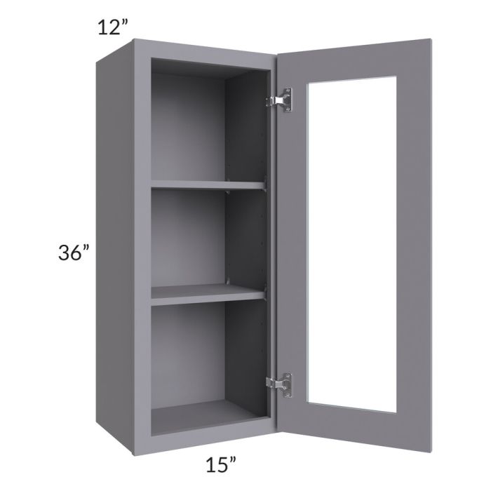 RTA Graphite Grey Shaker 15" x 36" Wall Glass Door Cabinet (Prepped for Glass Doors) with 2 Decorative End Panels