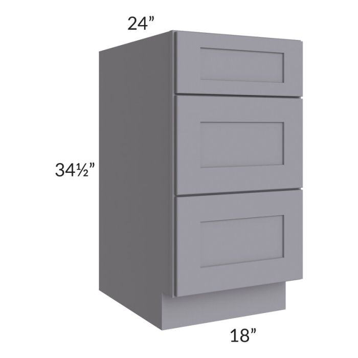 RTA Graphite Grey Shaker 18" 3-Drawer Base Cabinet