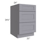 RTA Graphite Grey Shaker 21" 3-Drawer Base Cabinet with 1 Decorative End Panel