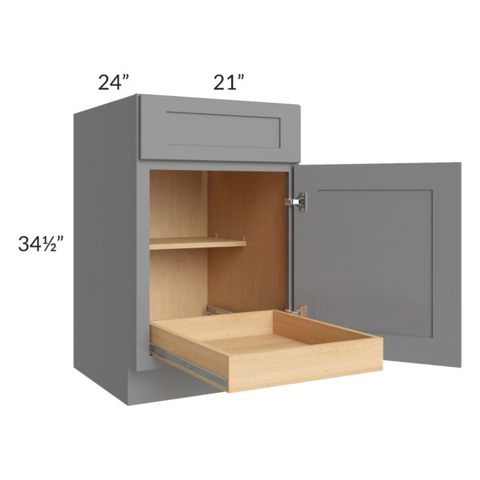 RTA Graphite Grey Shaker 21" Base Cabinet with 1 Rollout Tray and 2 Decorative End Panels