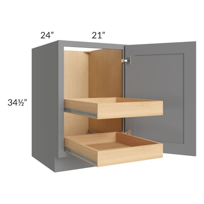 RTA Graphite Grey Shaker 21" Full Height Door Base Cabinet with 2 Rollout Trays