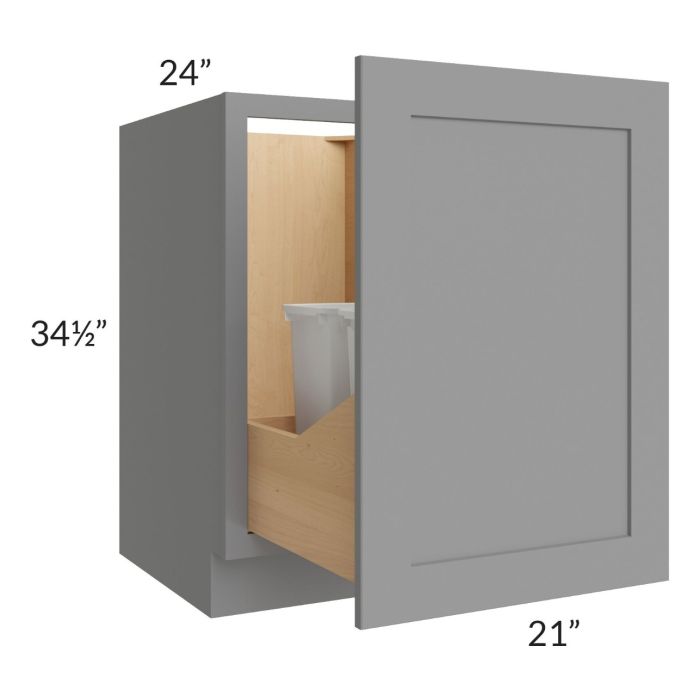 RTA Graphite Grey Shaker 21" Full Height Door Base Cabinet with Double Trashcan Pullout and 1 Decorative End Panel