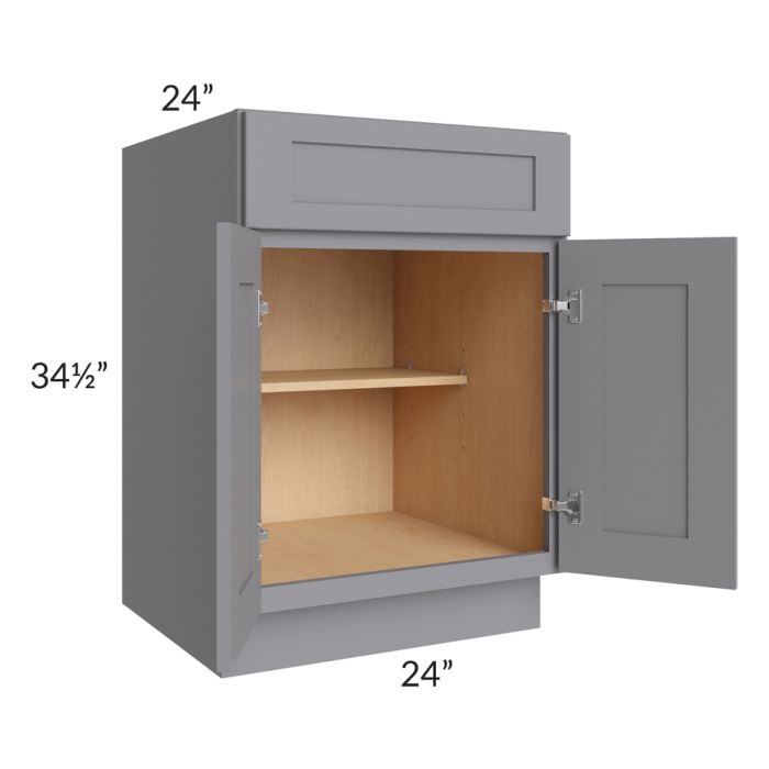 RTA Graphite Grey Shaker 24" Base Cabinet with 1 Decorative End Panel and 2 Roll Out Trays