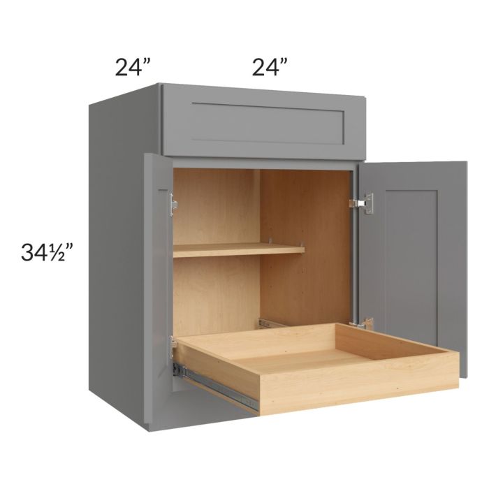 RTA Graphite Grey Shaker 24" Base Cabinet with 1 Rollout Tray and 2 Decorative End Panels