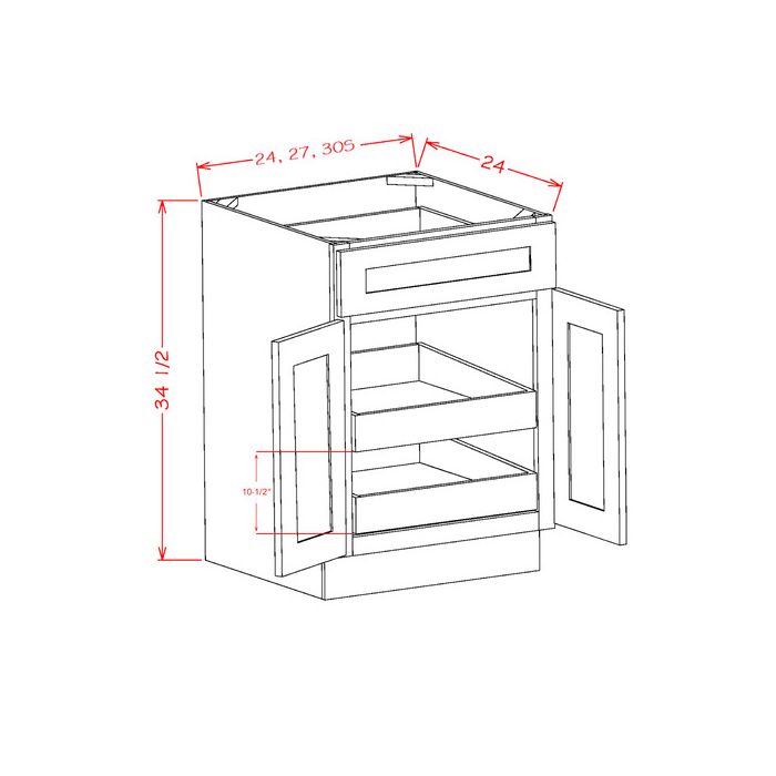 RTA Graphite Grey Shaker 24" Base Cabinet with 2 Rollout Trays