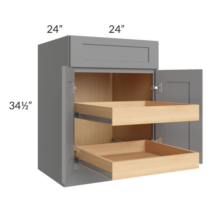 RTA Graphite Grey Shaker 24" Base Cabinet with 2 Rollout Trays and 2 Decorative End Panels