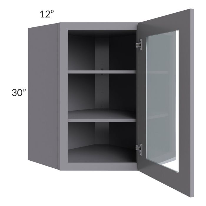 RTA Graphite Grey Shaker 24" x 30" Wall Diagonal Corner Cabinet (Prepped for Glass Doors) with 1 Decorative End Panel