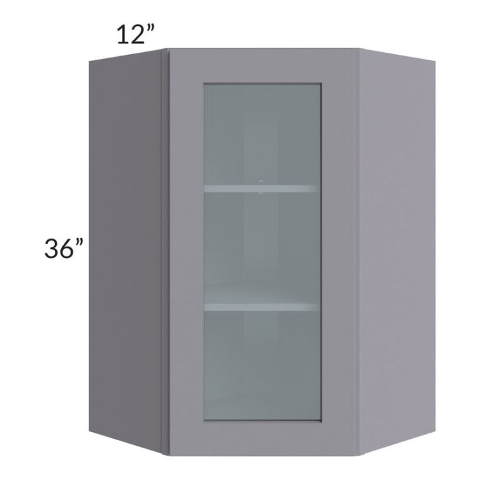 RTA Graphite Grey Shaker 24" x 36" Wall Diagonal Corner Cabinet (Prepped for Glass Doors) with 1 Decorative End Panel