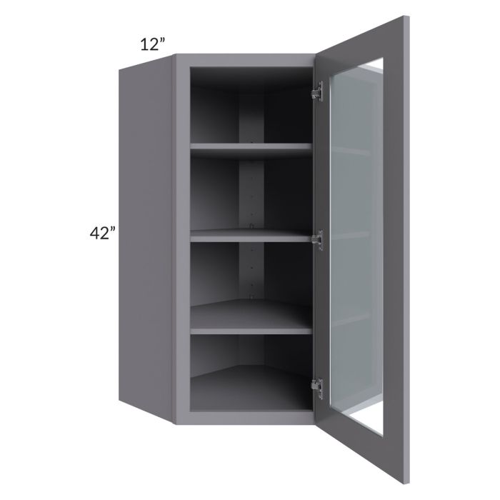 RTA Graphite Grey Shaker 24" x 42" Wall Diagonal Corner Cabinet (Prepped for Glass Doors)