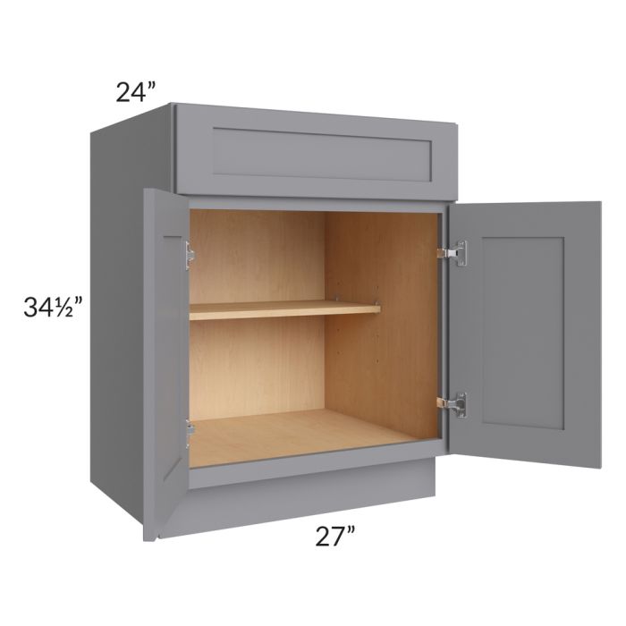RTA Graphite Grey Shaker 27" Base Cabinet with 1 Decorative End Panel and 2 Roll Out Trays