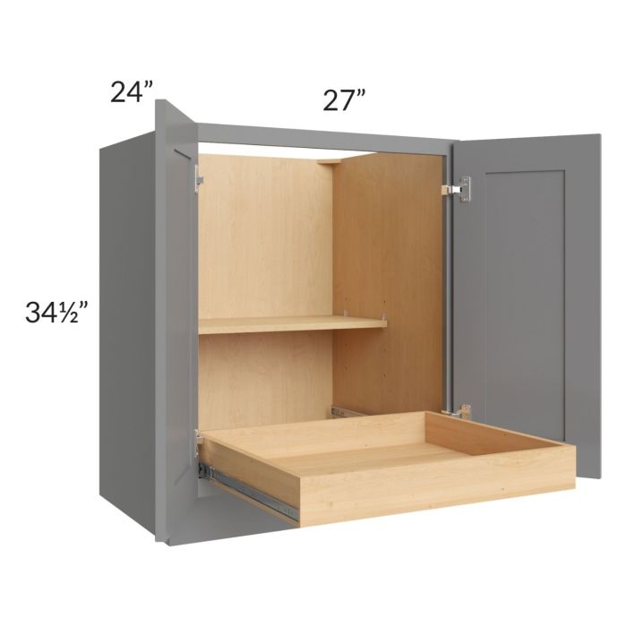 RTA Graphite Grey Shaker 27" Full Height Base Cabinet with 1 Rollout Tray and 1 Decorative End Panel