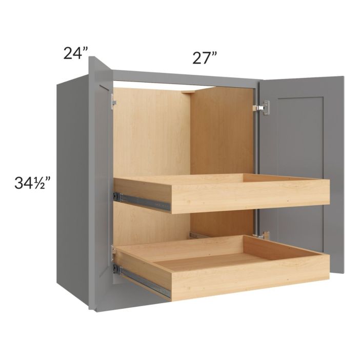 RTA Graphite Grey Shaker 27" Full Height Base Cabinet with 2 Rollout Trays and 2 Decorative End Panels