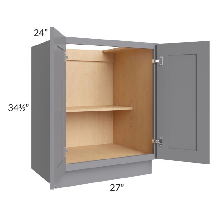 RTA Graphite Grey Shaker 27" Full Height Door Base Cabinet with 2 Decorative End Panels and 2 Roll Out Trays