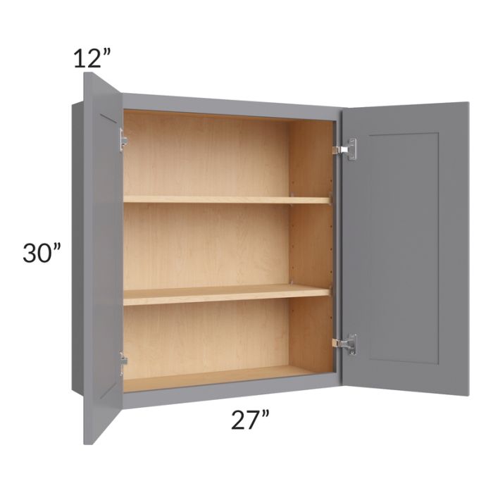 RTA Graphite Grey Shaker 27" x 30" Wall Cabinet with 2 Decorative End Panels