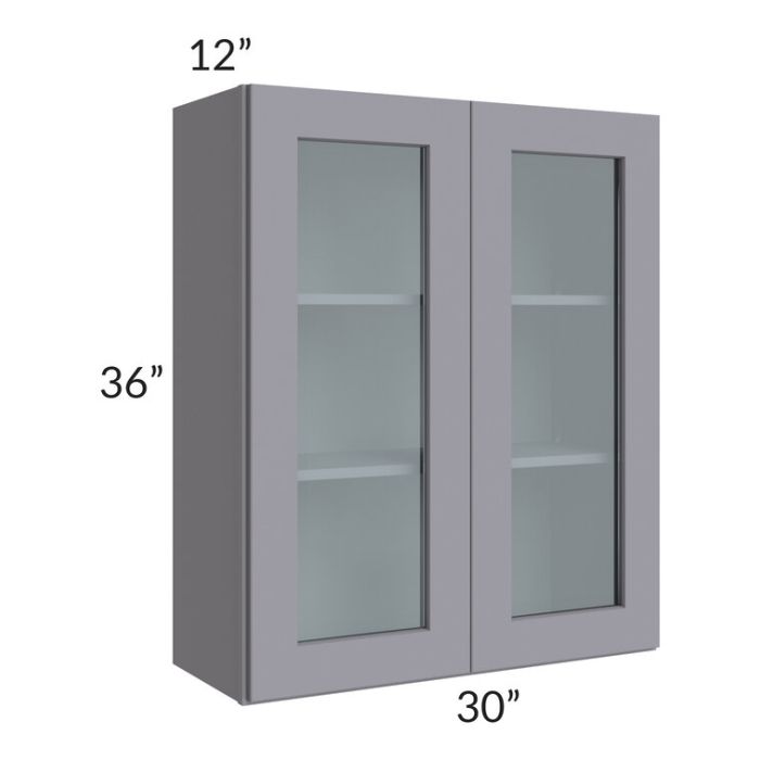 RTA Graphite Grey Shaker 30" x 36" Wall Glass Door Cabinet (Prepped for Glass Doors) with 1 Decorative End Panel