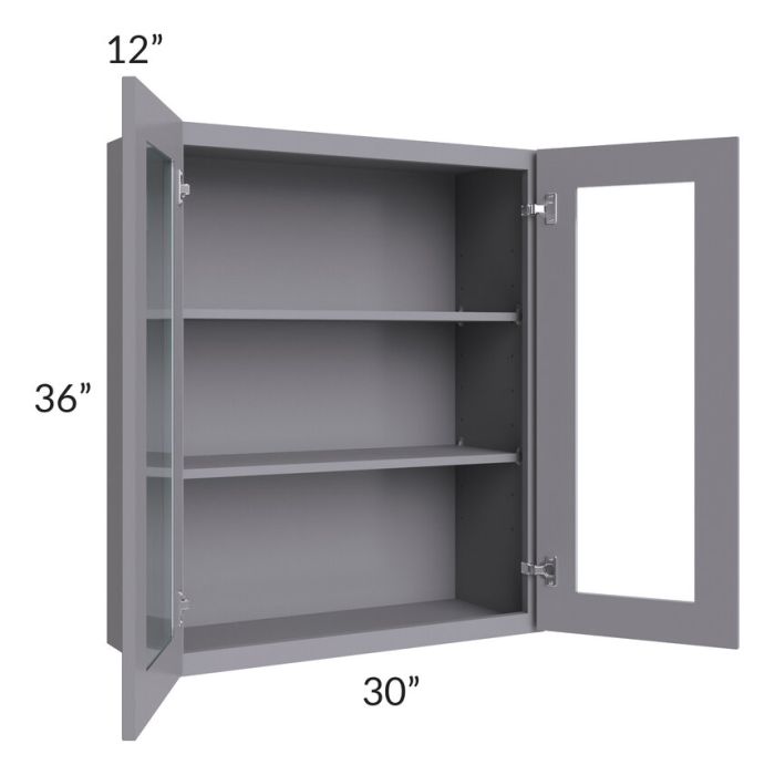 RTA Graphite Grey Shaker 30" x 36" Wall Glass Door Cabinet (Prepped for Glass Doors) with 1 Decorative End Panel